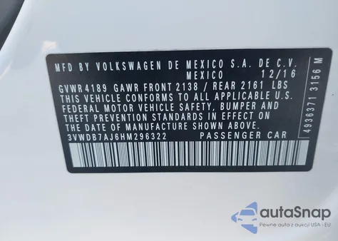 2017 Volkswagen Jetta 1.4T Se from USA, damaged, VIN 3VWDB7AJ6HM296322